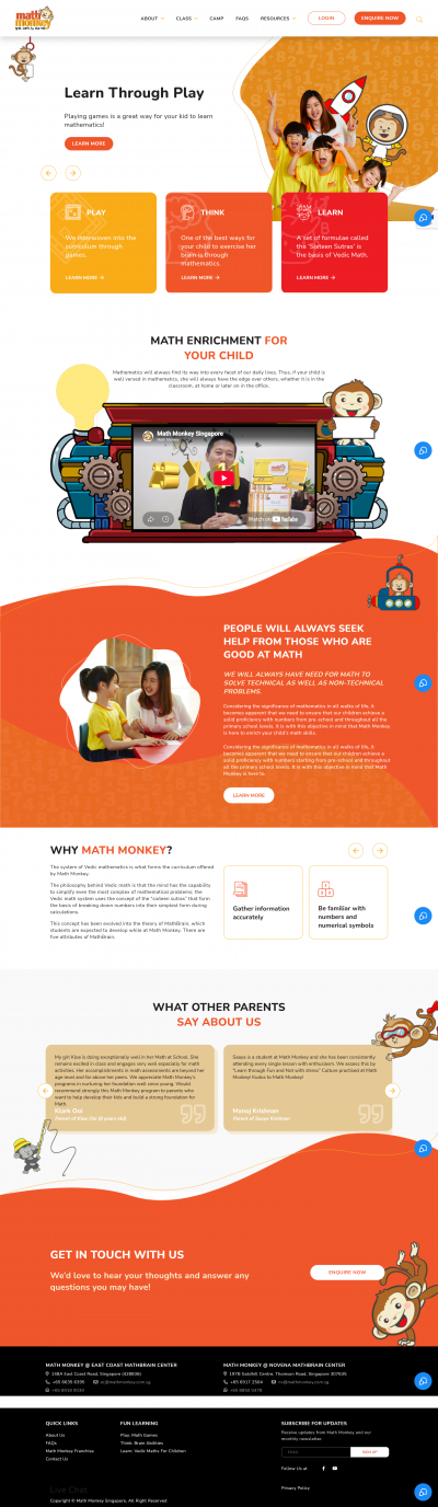 Mẫu Website Trung Tâm Toán Tư Duy Math Monkey Singapore